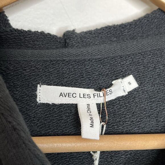 Avec Les Filles Cropped Short Sleeve Hooded Sweatshirt Top Black Womens Small - Picture 6 of 8